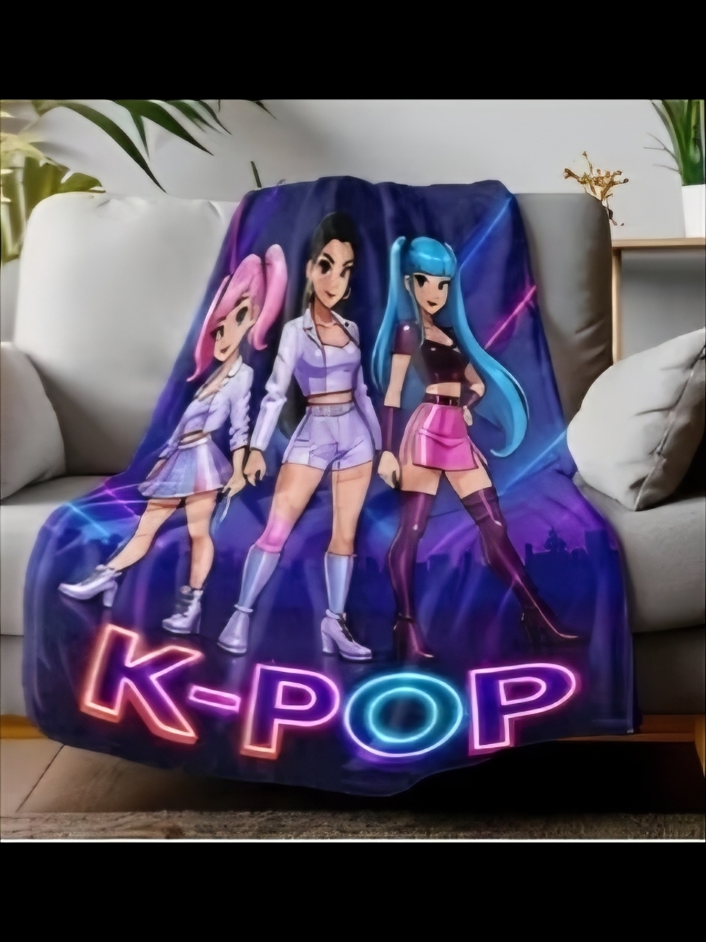 K-POP Neon Girl Group Plush Throw Blanket - Purple & Pink